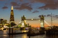 Magnificent view of Tower Bridge, the Shard and the River Thames at night, London, Uk Royalty Free Stock Photo