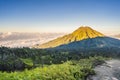 The magnificent views on green mountains from a mountain road trecking to the Ijen volcano or Kawah Ijen on the Royalty Free Stock Photo