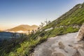 The magnificent views on green mountains from a mountain road trecking to the Ijen volcano or Kawah Ijen on the Royalty Free Stock Photo