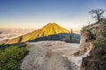 The magnificent views on green mountains from a mountain road trecking to the Ijen volcano or Kawah Ijen on the