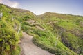 The magnificent views on green mountains from a mountain road trecking to the Ijen volcano or Kawah Ijen on the Royalty Free Stock Photo