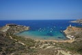 Magnificent views of Riviera Beach and the small watchtower Ghajn Tuffieha Tower, Mellieha, Malta. Royalty Free Stock Photo