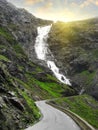 Magnificent waterfall on the Road of Trolls, Norway