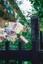 Magnificent wedding bouquet in violet tones. purple and blue roses