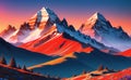 Magnificient Vibrant Snow Mountains Painting Sunset Illustration. For social media web banners Illustrations. Generative AI