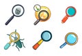 Magnified glass icon set, cartoon style Royalty Free Stock Photo