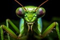 Magnified Praying mantis macro. Generate Ai Royalty Free Stock Photo