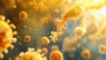 Magnified view of gold nanoparticles attached to diseasecausing bacteria being destroyed by a burst of energy from