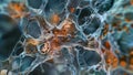 A magnified view of a hyphae branching off into multiple smaller hyphae creating a fractallike pattern. . AI generation