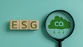 A magnified view of the letters ESG and CO2 Royalty Free Stock Photo
