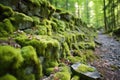 magnified view of moss growing on stones along the trail