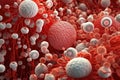 magnified view of red and white blood cells