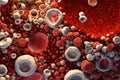 magnified view of red and white blood cells