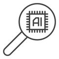 Magnifier with AI Chip vector AI Technology linear icon or symbol Royalty Free Stock Photo