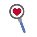 Magnifier analysis love heart romantic feeling flat style icon