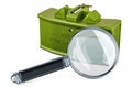 Magnifier with anti-personnel mine, 3D rendering