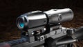 Magnifier behind a red dot sight on an assault rifle Royalty Free Stock Photo