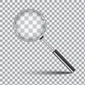 Magnifier on checkered background. Realistic loupe. Zoom and search tool. Vector illustration