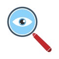 Magnifier with eye outline icon. Find icon, investigate concept symbol. Eye with magnifying glass. Appearance, aspect, look, view Royalty Free Stock Photo