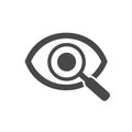 Magnifier with eye outline icon. Find icon, investigate concept symbol. Eye with magnifying glass. Appearance, aspect, look Royalty Free Stock Photo