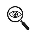 Magnifier with eye outline icon. Find icon, investigate concept symbol. Eye with magnifying glass. Appearance, aspect, look, view Royalty Free Stock Photo