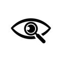 Magnifier with eye outline icon. Find icon, investigate concept symbol. Eye with magnifying glass. Appearance, aspect, look, view, Royalty Free Stock Photo