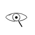 Magnifier with eye outline icon handdrawn doodle style vector Royalty Free Stock Photo