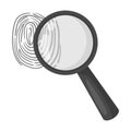 Magnifier and fingerprint. Detection of criminals by fingerprint.