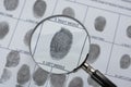 Magnifier and fingerprint police form. Background on the theme of crime, police, fbi, detective, investigation, consequent