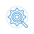 Magnifier gear vector line icon. Search and research symbol with further optimization.