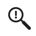 Magnifier glass with exclamation mark as risk attention notice vector icon pictogram or caution alert research concept Royalty Free Stock Photo