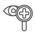 Magnifier glass and eye outline icon. linear style sign for mobile concept and web design. Optometrist simple line