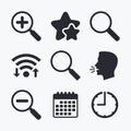 Magnifier glass icons. Plus and minus zoom tool.