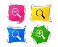 Magnifier glass icons. Plus and minus zoom tool. Vector