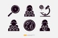 magnifier glass, microscope lab, student and teacher character, mold fungus bacteria colony. knowledge and education icon. science Royalty Free Stock Photo