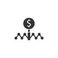 Magnifier glass with money icon in flat style. Dollar search vector illustration on white isolated background. Financial currency Royalty Free Stock Photo