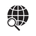 Magnifier and globe icon. The icon of the magnifying glass and planet Earth.