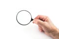 Magnifier in hand inspect or examine Royalty Free Stock Photo