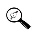 magnifier with heart and arrow hand drawn in doodle style. , line art, nordic, scandinavian, minimalism, monochrome