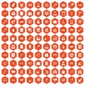 100 magnifier icons hexagon orange