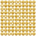 100 magnifier icons set gold Royalty Free Stock Photo