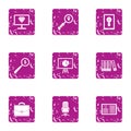 Magnifier icons set, grunge style