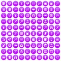 100 magnifier icons set purple Royalty Free Stock Photo