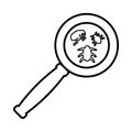 Magnifier and insects icon, outline style