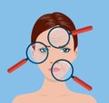 Magnifier magnifying the woman Royalty Free Stock Photo
