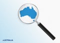 Magnifier with map of Australia on abstract topographic background Royalty Free Stock Photo