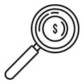 Magnifier money estimator icon, outline style Royalty Free Stock Photo