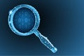 Magnifier over a binary code of numbers zero and one