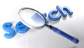 Magnifier over blue 3D search - 3D rendering