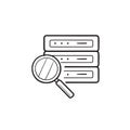 Magnifier over database server hand drawn outline doodle icon.